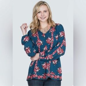 Matilda Jane Make Believe So Vivid Blouse Blue Floral Women’s Size Large